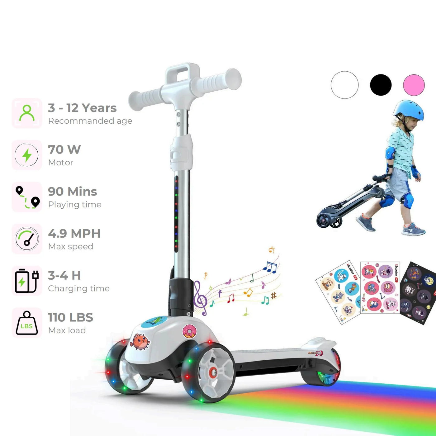 isinwheel® S2 Kids Electric Scooter Height Adjustable